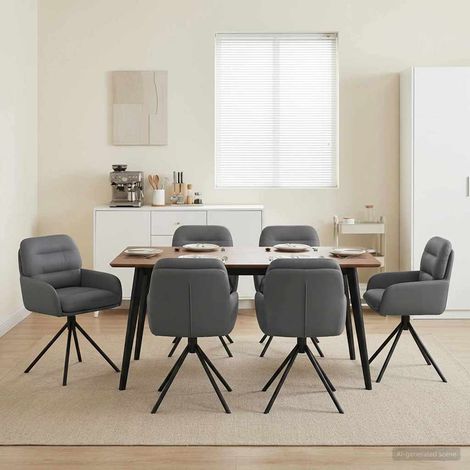 Lot de 6 chaises de salle à manger pivotantes à 360° en simili cuir gris avec accoudoirs - PANGIVO (1/5)