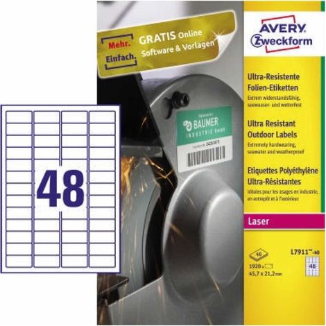Folienetikett 45,7 x 21,2 mm (B x H) weiß 1.920 Etik./Pack. (1/5)