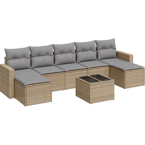 Salon de jardin avec coussins 8 pcs Mobilier de jardin beige résine tressée (1/5)