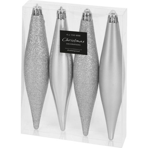 Set de 4 boules de Noël stalactites argentées - 4x15cm (1/3)