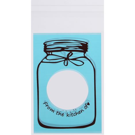 Lot de 100 sachets en plastique alimentaire motif bouteille avec fenêtre, pour friandises biscuits gâteaux cadeaux fête mariage anniversaire, 10 x 7 cm, bleu