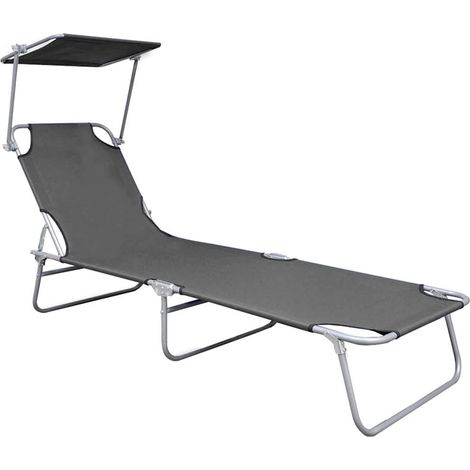 vidaXL Tumbona plegable con toldo de aluminio gris (1/2)