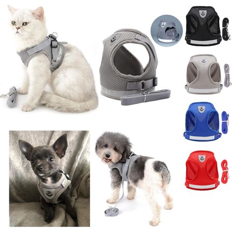MINKUROW Katzen-Kätzchen-Geschirr mit verstellbarer Anti-Flucht-Leine mit reflektierenden Streifen, Geschirr für Welpen, kleine Hunde, Chihuahua-Weste, Katzen, atmungsaktiv, Outdoor-Spaziergang (M, Gr (1/5)
