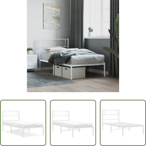 vidaXL Lit métallique - Cadre de lit métal sans matelas avec tête de lit blanc 90x190cm (1/5)