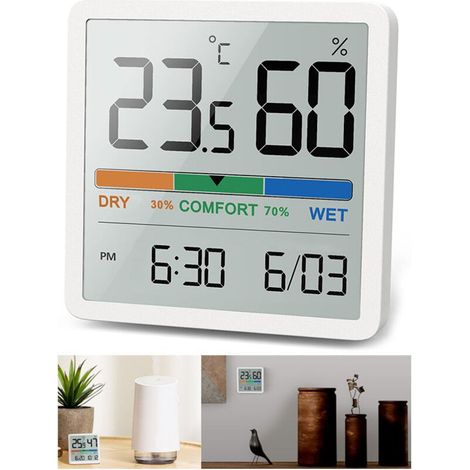 Thermomètre Hygromètre Numérique, thermomètre numérique de bureau avec moniteur de température et d'humidité, thermomètre d'ambiance à jauge d'humidité précise avec horloge pour Bureau, Maison, Chambr (1/4)