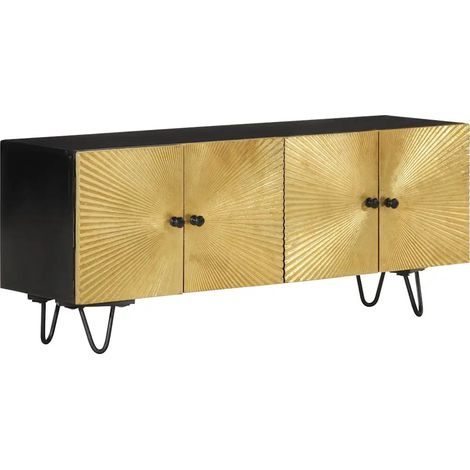 Meuble TV moderne avec rangement 110 x 30 x 45 cm en bois massif de manguier noir (1/5)