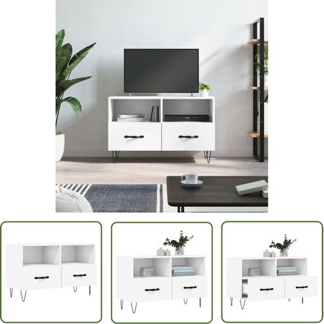 The Living Store TV-Schrank Weiß 80x36x50 cm Holzwerkstoff - TV Schrank - Fernsehtisch - Holzwerkstoff - Weißer TV Stand - Wohnzimmermöbel (1/5)