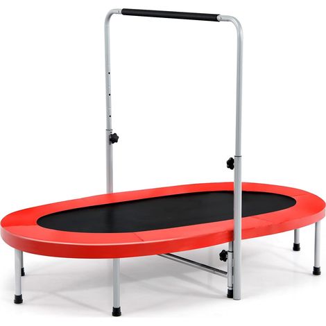 COSTWAY Trampolino Elastico da Interno ed Esterno, Tappetino Elastico Pieghevole per Adulti e Bambini con Maniglia Regolabile, Molle e Cuscinetto di Sicurezza, Trampolino Ovale per 2 Persone, Rosso (1/5)