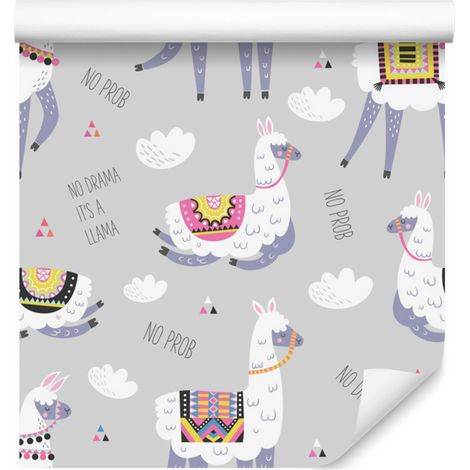Papel pintado de nubes, animales y llamas para salón y dormitorio, 50x1000 cm. (1/5)