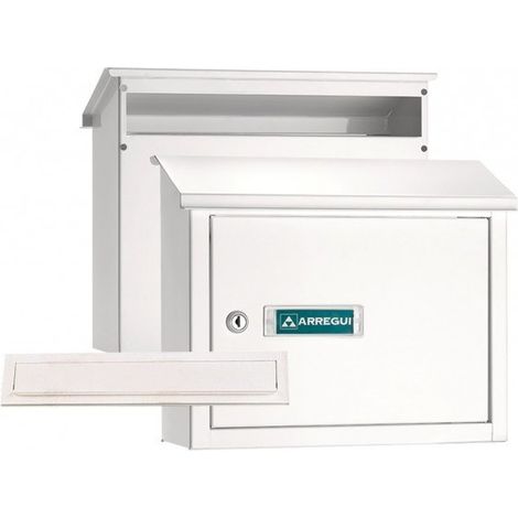 ARREGUI V4087 Pack Maxi copri fessura + cassetta postale in acciaio per porte o cancelli esterni, cassetta postale da esterno, cassetta postale 32,5x3 cm, taglia M (DIN A4 e rivista), Inox (1/4)