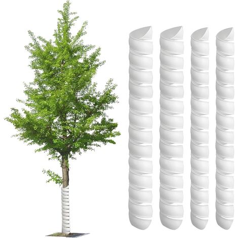 Lot de 4 protecteurs de Tronc d'arbre en Spirale, 2 Tailles, Protection d'arbre en Plastique Blanc, Tube d'enveloppe d'écorce d'arbre pour protéger Les semis de Plantes des Cerfs, Lapins, Chat