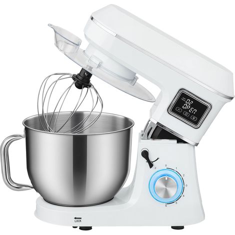 Robot pâtissier 6 L 1400 W avec tête inclinable, 6 vitesses, fonction fermentation, affichage LED, blanc (1/5)