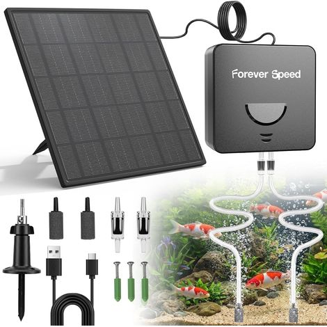 Aérateur Solaire de Bassin Rechargeable Batterie, Silencieux Pompe à Oxygène Double Charge Solaire + USB, Aérateur de Bassin pour Petits Bassins et Aquariums (1/5)