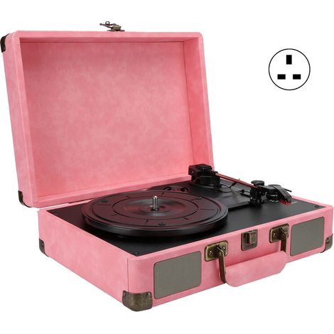 Tourne-disque Bluetooth 5.0 Vinyle 33/45/78 Tr/min Platine Portable Rose, Lecteur de Disques 100-240V Prise UK (1/5)