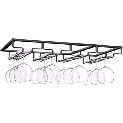 Porte Verre à 4 Rangées, Porte Verres à Pied Suspendu, Support à Verre Vin Inversé, Support Verre Vin Sous Armoire Avec Vis, Support en Fer pour Verre Vin, 4 Rangs, pour Bar Cuisine (4 emplac (1/5)