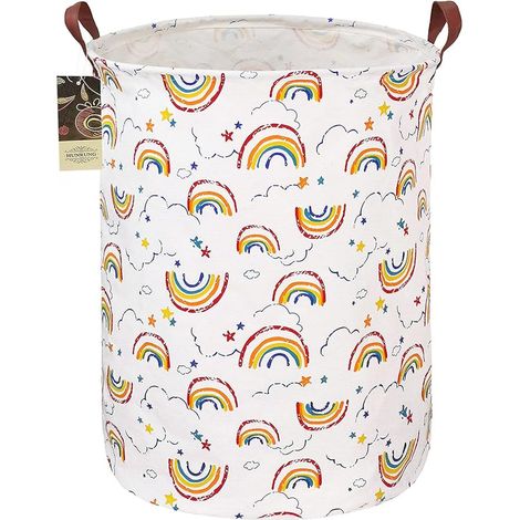 Panier à linge toile panier de rangement jouets vêtements pliable imperméable dortoirs chambre enfant salle de bain rond arc-en-ciel (1/5)