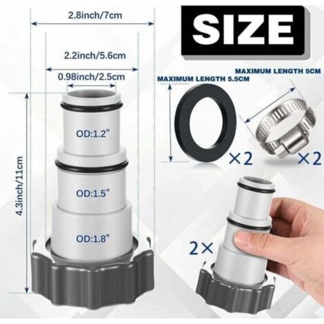2 Adaptateurs Tuyau Piscine Ø 32 et 38 mm, Raccord pour Pompe Piscine Intex (1/5)