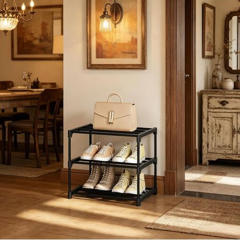 Scarpiera aperta a 3 livelli, 42 x 30 x 37 cm, metallo nero, fino a 6 paia (1/5)