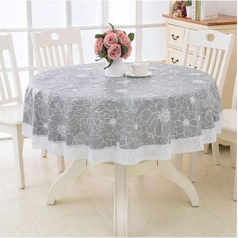 Kaelt - (Gris,220cm) Nappe Toile cirée PVC Ronde,avec Motif Floral et Dentelle,Nappe Ronde Anti Tache Impermeable Nappe de Table Toile Cirée de Salle à Manger,pour Salle à Manger,Jardin,Café,Fête (1/4)