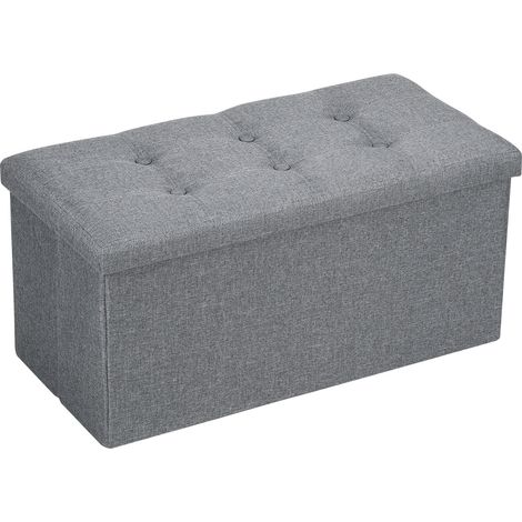 Jiubiaz Tabouret de rangement 76cmx38cmx38cm Banc Coffre de Rangement Pliable Pouf Repose pieds Canapé Pouf avec Coffre de Rangemen Gris (1/5)