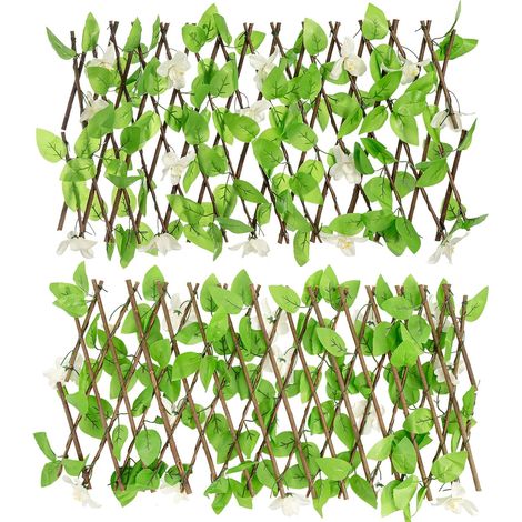 Trintion Artificial Fence Screening, Foldable Trellis with Artificial Leaves, Privacy Garden Fence Screening, Expandable Decorative Faux Ivy Panel for Patio, Outdoor, 30x200cm (2pcs, White Flowers) (1/5)