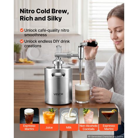 Siphon Nitro 2 L Machine à Café Nitro Portable SANS Cartouche d'Azote, pour Thé Jus Camping, Fraîcheur Longue Durée, Distributeur d… (1/5)
