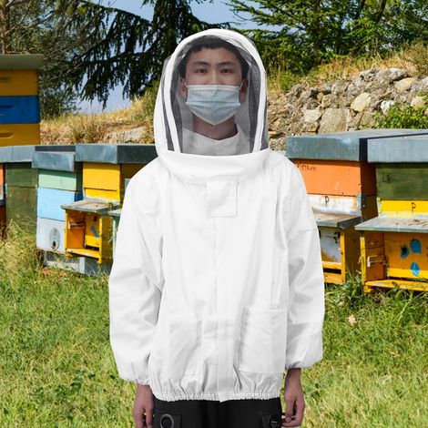 Veste de protection pour apiculteur, combinaison et blouse avec double fermeture éclair, accessoire blanc (1/5)