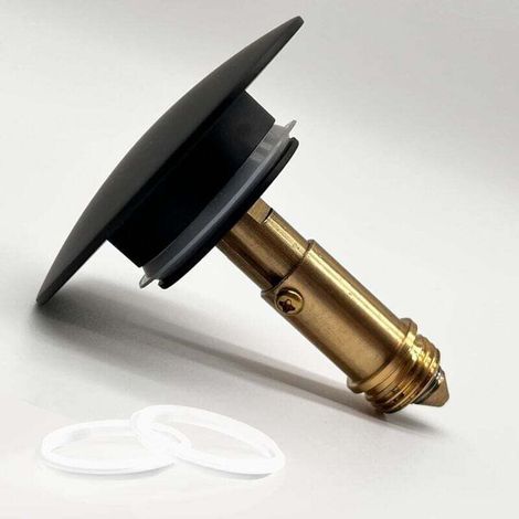 Tappo di scarico a pressione per lavabo da 66 mm, nero opaco, in ottone massiccio, con meccanismo a scatto, tappo di scarico per lavabo, tappo a pressione a molla per lavabo del bagno. (1/4)