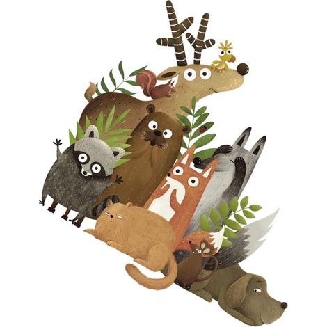 Stickers muraux décoratifs autocollants animaux de la forêt, en vinyle pour chambres d'enfants, (1/5)