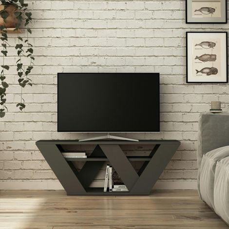 Petit meuble TV gris foncé avec rangement - pied en W MARFA (1/4)