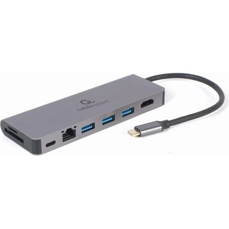 Adaptateur multiport 5 en 1 USB Type-C Gembird A-CM-COMBO5-05 (Hub + HDMI + PD + lecteur de cartes + LAN) (1/5)