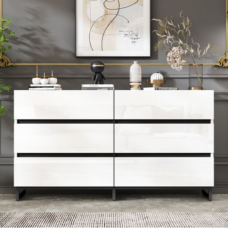 Wohnzimmer-Aufbewahrungsmöbel 140 x 39,5 x 78,5 cm, 6 Schubladen, weiß und schwarz OKMYHOME (1/5)