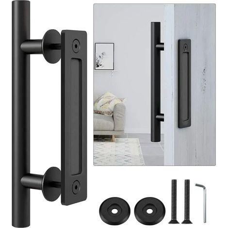 Manija de puerta corrediza de 30 cm, manija negra para puerta corrediza, tamaño grande rústico, adecuada para portones, garajes y gabinetes. (1/4)