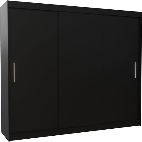 Les Tendances – Armoire de chambre 3 portes coulissantes noir mat 250 cm – Intérieur optimisé avec étagères réglables – Garantie 5 ans (1/5)
