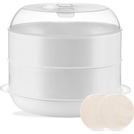Cuiseur vapeur micro-ondes avec 2 récipients de cuisson : PRITOK 21,5 x 21,5 x 16 cm Cuiseur vapeur pour micro-ondes avec tamis, cuisson rapide, 4 l, blanc (1/5)