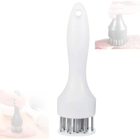 Attendrisseur de viande, hachoir à viande en acier inoxydable, équipé de 21 aiguilles ultra-tranchantes en acier inoxydable (blanc, 1 pièce) (1/5)