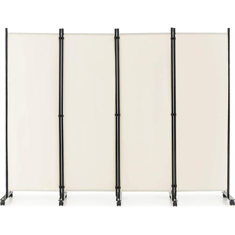 COSTWAY 262x180cm Raumteiler auf Rollen, Paravent 3 teilig, Trennwand faltbar, aus Stoff, Sichtschutz Weiß (1/5)