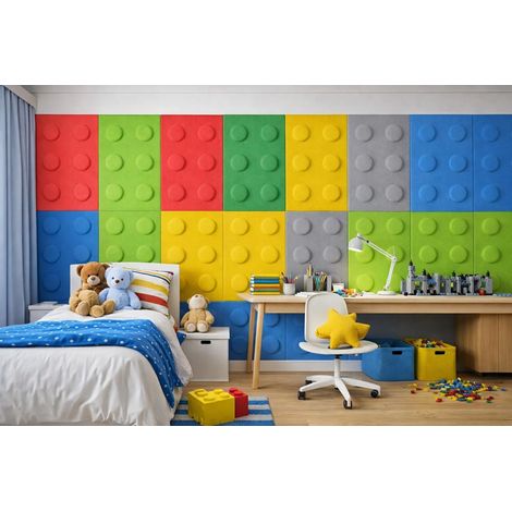 Panneaux acoustiques muraux pour chambre d'enfant 60 x 30 cm, lot de 5, panneaux en feutre insonorisants bleu, jaune, rouge, gris et vert (1/5)
