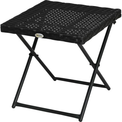 Table de balcon en polyrotin, pliable, structure en acier, facile à nettoyer, 40 x 40 x 40 cm, noire, de haute qualité pour une utilisation durable