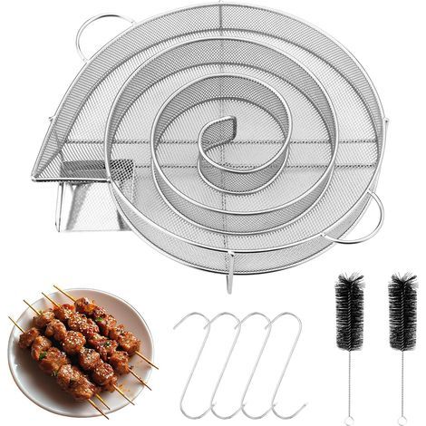 BBQ Smoker Set of 7, Durable Cold Smoke Generator with Handle, with 2 Brushes, 4 Hooks, for Grills, Smokers and Smoking Ovens, Reusable (1/5)