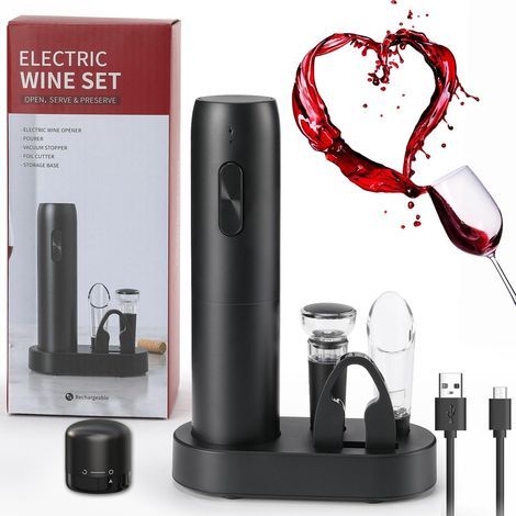 Coffret cadeau tire-bouchon électrique rechargeable, ouvre-bouteille électrique avec station de charge et bouchon à vide en silicone-AquaForge (1/5)
