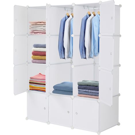 étagères de rangement empilables en cube organisateur conception armoire placard modulaireblanc 12 Plastique Blanc (1/5)