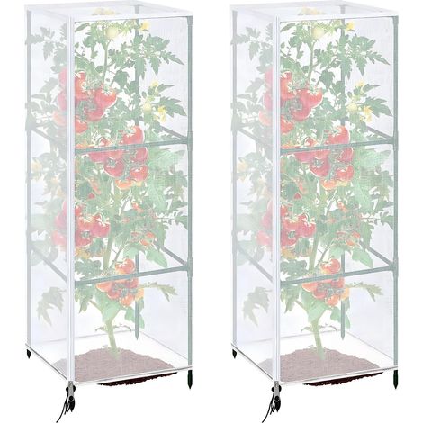 Filet de protection pour plantes, 150 cm x 45 cm, filet anti-insectes et anti-oiseaux pour cage à tomates avec fermeture éclair et cordon de serrage, filet de protection pour cage à tomates pour (1/5)