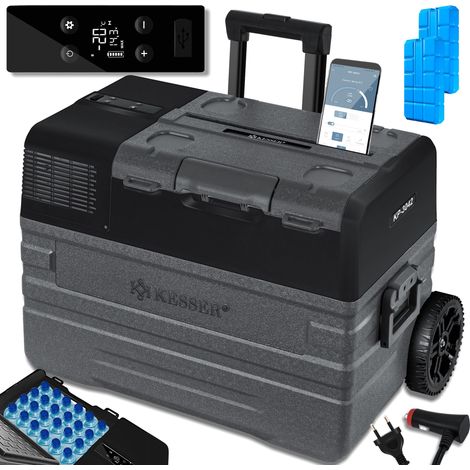 KESSER® Frigorifero elettrico a compressore per congelatore Con controllo APP Connessione USB 12/24 V 230V + ruote telescopiche a barra Frigorifero Raffreddamento fino a -20 °C 42 litri / Antracite (1/5)