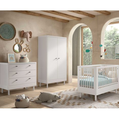 Chambre bébé Forrest: lit bébé 60x120cm, commode, armoire - bois (1/5)