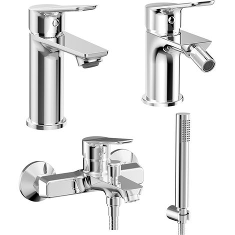 Set miscelatori lavabo, bidet e vasca con doccino in ottone cromato lucido Aurora (1/4)