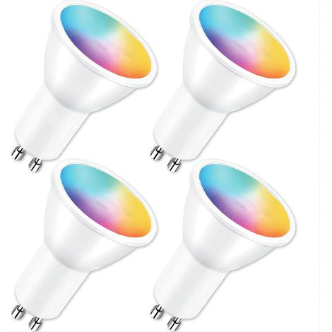 Lot de 4 ampoules GU10 5 W WiFi RGB, 400 lumens, compatible Alexa et Google Home, 2700 à 6500 K (1/5)