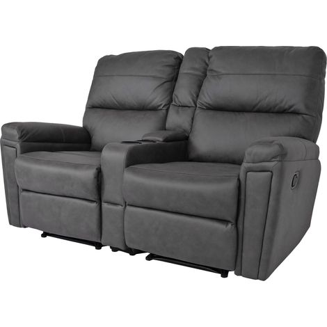2er Kinosessel HHG-371, Relaxsessel Fernsehsessel Sofa, Nosagfederung Getränkehalter Fach Stoff/Textil dunkelgrau