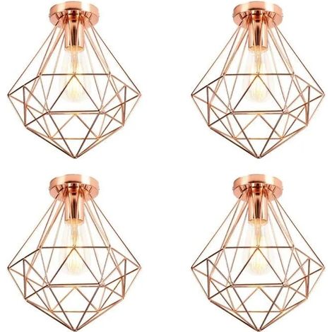 U-Do 4Pcs Plafonnier forme Diamant en Métal Or Rose E27 40W Lampe de Plafonde Intérieur style Moderne Lampe Brillant pour Cuisine (1/4)