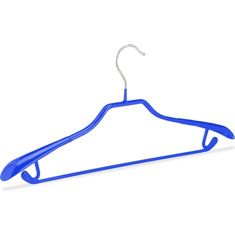 Set di 10 grucce antiscivolo per abiti ampio supporto per spalle conservazione 19 x 45 x 3,5 cm in metallo blu 130009024